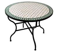 Table mosaïque de Marrakech, fabriquée en ciment, artisanale, de couleur beige-vert, dimensions : 100 cm