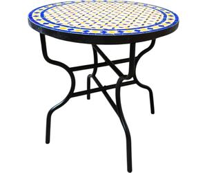Table mosaïque marocaine Giralda Nature Bleu Jaune 80cm | Artisanat