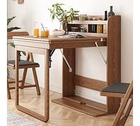 Table multifonction gain de place avec étagère de rangement, bureau en bois extensible, table de salle à manger murale pliable pour petits appartements, bureau caché