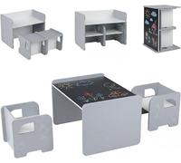 Table multifonctionnelle 6 en 1 pour enfants avec 2 chaises, ensemble table et chaise pour enfants avec tableau et étagère, table de dessin avec espace de rangement, table de jeux pour chambre d'enfan