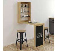 Table Murale Pliable Macchia Avec Étagères Et Tableau Craie 2 Personnes Bois Et Noir Noir