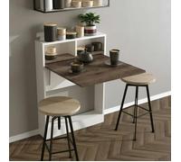 Table murale pliante effet bois foncé avec niches MARFA
