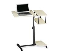 Table ordinateur portable - Relaxdays - Hauteur réglable - 4 roulettes - MDF laqué - Crème/Noir