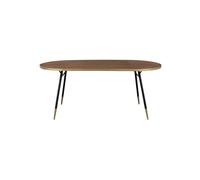 Table ovale en bois marron, placage frêne, finition noyer, 6 places, pieds dorés - White Label, Denise - 180x90x75 cm