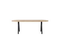 Table ovale en chêne massif beige, 4 places, pieds carrés en acier noir mat, FSC - Woood, Tablo - 220x90x75 cm