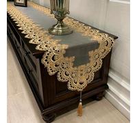 Table ovale en dentelle avec motif floral brodé, nappe antidérapante en polyester pour salle à manger, mariage et décoration de fête, housse anti-poussière pour meuble TV et commode (40 x 200 cm)