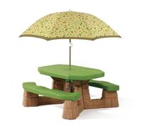 Step2 Naturally Playful Table Picnic Enfant En Marron / Vert Avec Parasol | Banc Pique Nique Pour Enfants En Plastique