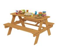 Table pique-nique enfant avec bancs - AIYAPLAY - cadre en bois massif - pour 3 à 8 ans - 90 x 35 x 49 cm - bois naturel