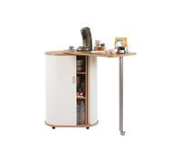 Table de Cuisine et Rangement Hêtre + blanc - Meuble gain de place - Contemporain - Design - Ovale