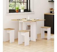 IDMarket - Ensemble Table Console Pliable EDI 2-4 Personnes Bois Blanc et Plateau façon hêtre avec 4 tabourets