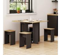 IDMarket - Console pliante EDI 2-4 pers. bois noir, plateau façon hêtre +4 tabourets