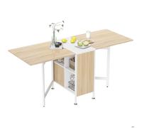 HOMCOM Table pliable de cuisine pour 4 personnes table à manger 4 niches intégrées pour petit espace dim. dépliées 169L x 62l x 75H cm MDF chêne clair acier blanc