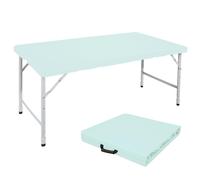 Table pliante - 125 cm, bleue - réglable en hauteur et capacité de charge de 135 kg - avec poignée de transport