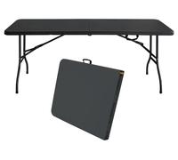 Table pliante - 180 cm, noire - plateau en plastique haute densité de 4 cm d'épaisseur et structure en acier - pliable avec poignée de transport (135 kg)
