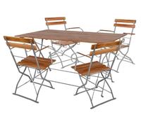 Table pliante + 4 chaises pliantes avec accoudoirs acier acacia Biergarten Set 120x70cm