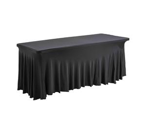 Table pliante 8 places et nappe drapée noire - Oviala