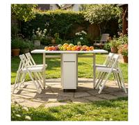 Table Pliante Cuisine Avec 4 Chaises À Dossier,bureau Bois Pour Appartement | Table Cuisine Petit Espace Extensible Sur Roulettes Avec Rangement Caché(White)