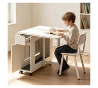 Table Pliante Cuisine Extensible avec 4 Chaises Pliantes Et roulettes,Bureau Bois Réglable,Table Informatique Mobile pour Famille Et Petit Appartement(White)