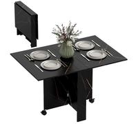 Table pliante cuisine - HOMCOM - 2 abattants - 2 roues avec freins - pour 6 personnes - 120 x 80 x 73 cm - noir marbré imitation