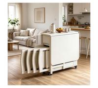 Table pliante cuisine, table a manger extensible avec chaise | Table à Manger Pliante Extensible sur roulettes 4 Personnes, Pour Un Salon D'appartement(White)