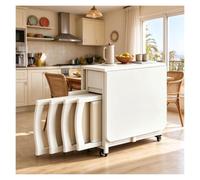 Table pliante cuisine, table a manger extensible avec chaise | Table à Manger Pliante Extensible sur roulettes 4 Personnes, pour Petits Espaces, Salle à Manger(White)