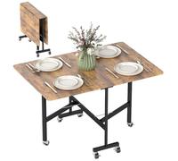 HOMCOM Table pliante cuisine, table à manger pliable, avec 2 abattants, 6 roues avec freins, pour 4-6 personnes, charge 100 kg, pieds en acier, 120 x 80 x 73 cm, brun rustique