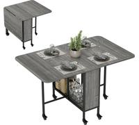 Table pliante de cuisine extensible salle š€ manger sur roulettes jusqu'š€ 6 personnes šŠtagššre intšŠgršŠe, 6 roues, Gris