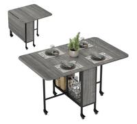 Table pliante de cuisine - HOMCOM - Extensible salle à manger sur roulettes jusqu'à 6 personnes - étagère intégrée - 6 roues - Gris
