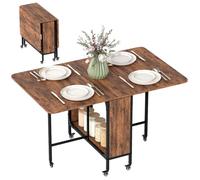 Table pliante de cuisine - HOMCOM - Extensible salle à manger sur roulettes jusqu'à 6 personnes - étagère intégrée, 6 roues - Marron