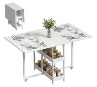 Table pliante - Design moderne - Pour jusqu'à 4 personnes - Structure en plastique - Étagères ouvertes - Solution gain de place
