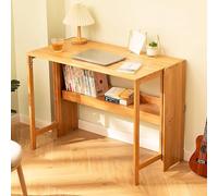 Table Pliante en Bambou Naturel, Bureau Extensible Pour Petit Espace, Avec Huche, Pour l'Étude et le Travail (Couleur Originale 100cm/39.3)