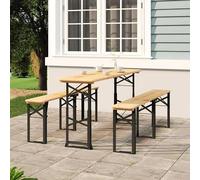 Table pliante en bois massif de sapin, dimensions 170x50x75/105 cm, avec structure métallique, hauteur réglable, idéale pour les fêtes en jardin, sur la terrasse ou en extérieur. Stable et pliable