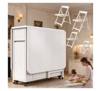 Table Pliante Interieur, Table À Manger Extensible 4 A 6 Personne | Roulettes Et 4 Chaises, Tables Pliante Avec Chaise, For Cuisine Salle Manger Salon(White)