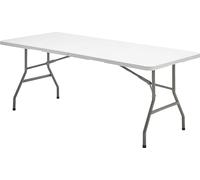Table pliante multifonctionnelle rectangulaire en PEHD, portable, résistante, polyvalente, 244 x 76 x 74 cm. Couleur blanche