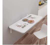 Table pliante murale ELANCOOH - Blanc - Coins arrondis - Bois - Moderne - 80x50cm