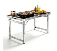 Table Pliante Portable Robuste avec poignée de Transport Table de Gril à Hauteur réglable Tables de Camping en Aluminium léger pour la Maison/Salon/Cuisine(Noir,100cm/3.3ft)