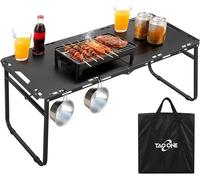 Table pliante portable, table de camping basse avec sac de transport, table de pique-nique pliante compacte pour le jardin, les voyages et les barbecues, en métal, de couleur noire