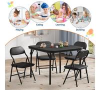 Table pliante pour enfants avec chaises - Table d'activité pour tout-petits - Surface en similicuirPolyuréthane- Structure en métal - 1 table et 2 chaises - Noir