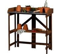 Table pliante pour plantes en bois massif - Table pliante pour rempotage avec plateau en zinc - Table pour plantes pour jardin, terrasse ou balcon - 85 x 44 x 89 cm - Marron foncé
