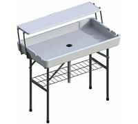 Table pliante réfrigérée/à glaçons - Table d'appoint - Jupe amovible - Métal - 91 × 91 cm - Intérieur/extérieur - Pour les événements, les fêtes, le camping - Blanc