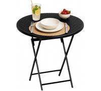 Table pliante ronde aspect rotin, Ø 60 cm , résistante aux intempéries - Pratique pour jardin & terrasse
