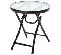 Table pliante ronde Zimilo, table de jardin ou d'appoint avec plateau en verre, Ø 45 cm, métal, pour balcon, terrasse et extérieur, noir