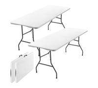 Table pliante xDays blanche – lot de 2 – 180 x 70 x 73 cm – table pliante – table de camping – se replie en valise avec poignée de transport – résistante aux intempéries – 6 à 8 personnes