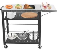 Table pour barbecue, 4 niveaux, mobile avec roulettes verrouillables, noir