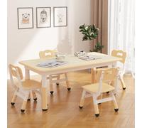 Table pour Enfant avec 4 Chaises, Table et Chaise Réglable en Hauteur | Plateau Graffiti Effaçable avec 12 Feutres Aquarelle, Pieds Antidérapants Ensembles de Tables et Chaises pour Enfants,Beige