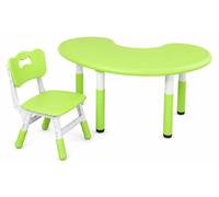 Table pour enfant avec chaise réglable en hauteur (43–51 cm) – Table en demi-lune verte en plastique (120 x 65 cm) – Bureau multifonctionnel pour garçons et filles de 2 à 10 ans