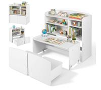 Table pour enfants 3 en 1 avec 2 chaises sur roulettes, ensemble de sièges pour enfants, étagère pour enfants, table de dessin avec 4 compartiments et espace de rangement, table de bricolage pour enfa