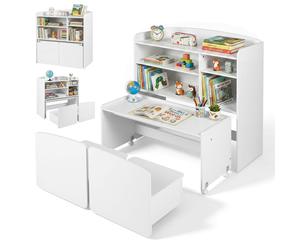 Table pour enfants 3 en 1 avec 2 chaises sur roulettes, ensemble de sièges pour enfants, étagère pour enfants, table de dessin avec 4 compartiments et espace de rangement, table de bricolage pour enfa