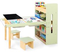 Table pour enfants avec 2 chaises, adaptée aux enfants de 3 à 8 ans. Ensemble bureau et chaises pour enfants, avec boîtes de rangement et étagères. Table d'activités sensorielles avec tableau blanc