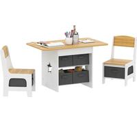 Table pour enfants avec 2 chaises - Ensemble - 6 tiroirs en tissu - Design étoile - 80×48×49 cm - MDF - Pour enfants 3-8 ans - Marron chocolat